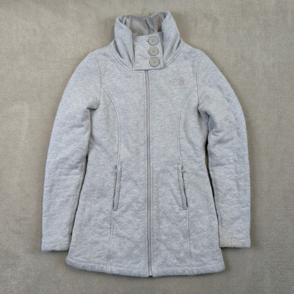 The North Face Quilted Fleece Lined Jacket Womens XS Gray Funnel Neck Full Zip